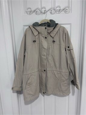 Pacific Trail Tan & Green Plaid Lined Jacket w Removable Hood. Size XL